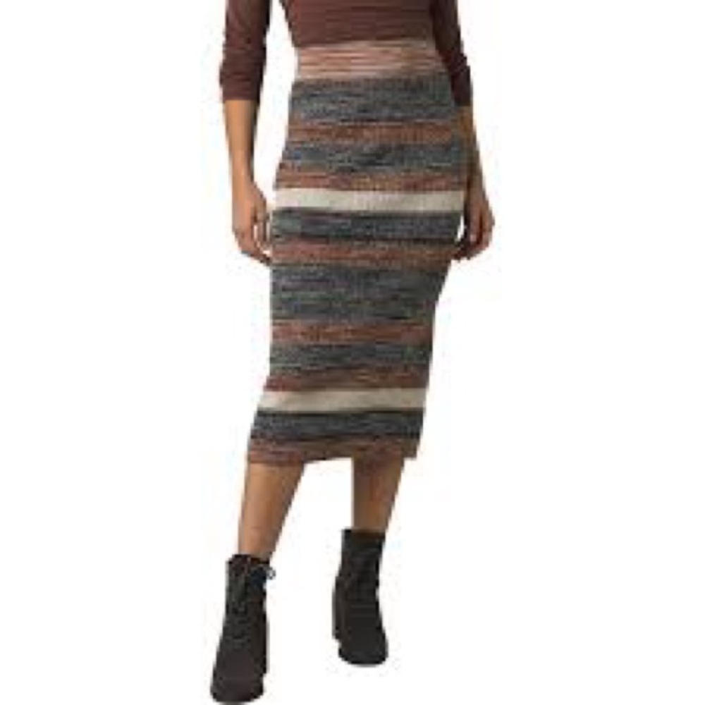 NWT, PrAna Multicolor Striped Midi Knit Skirt
